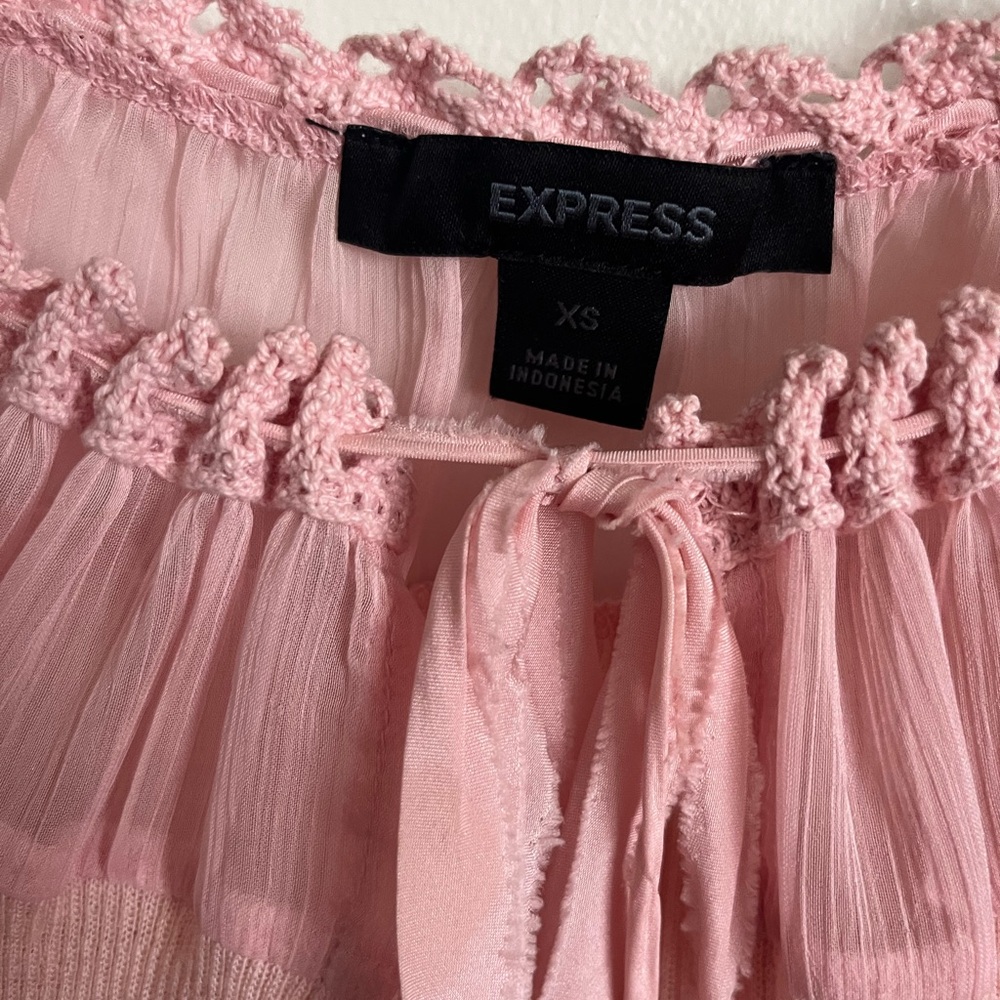 00’s Express Light dusty  Pink Sheer Ruffle cardigan - Picture 2 of 5